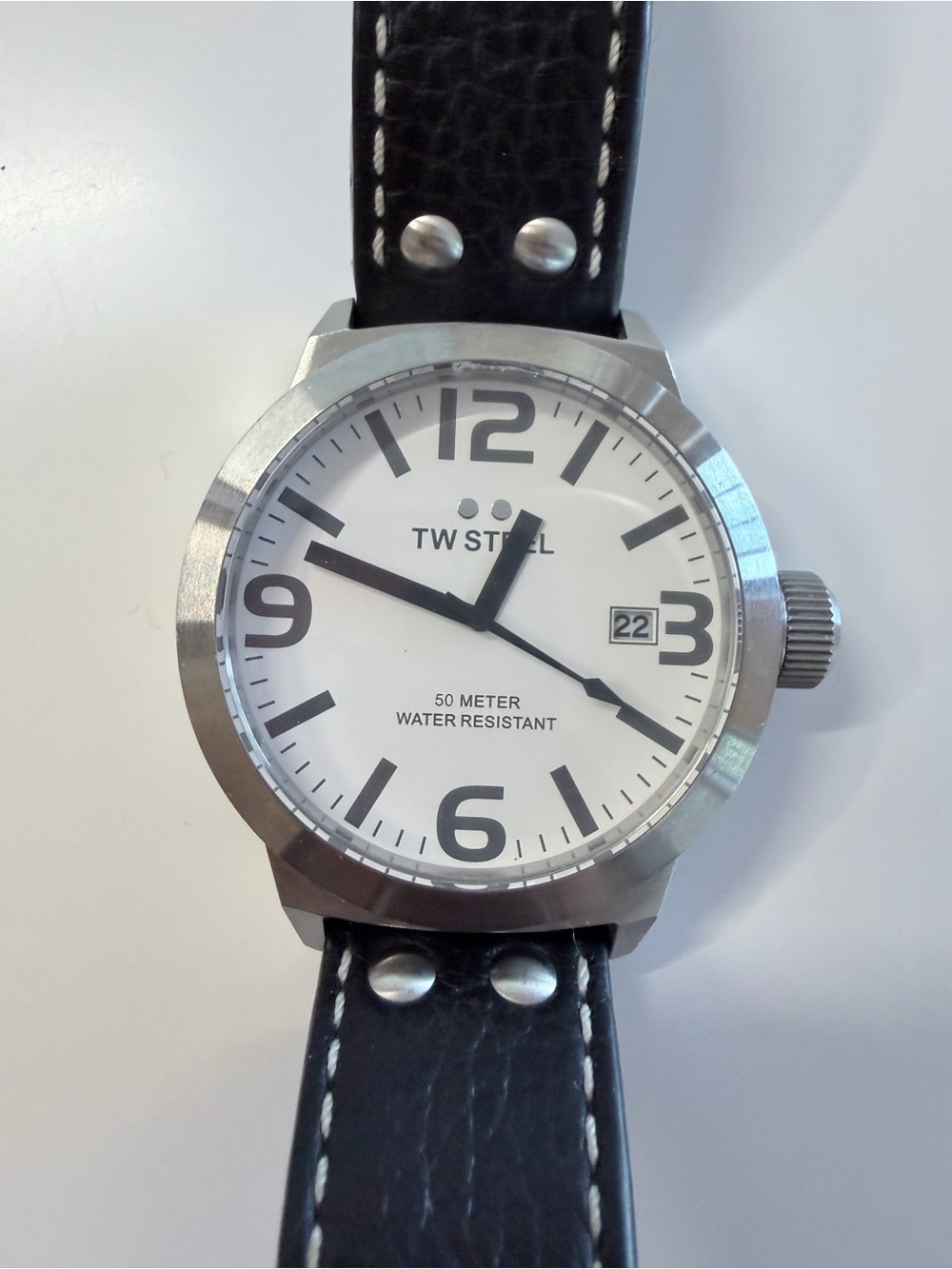 TW Steel White Dial Black Leather Strap Men’s Watch TW620